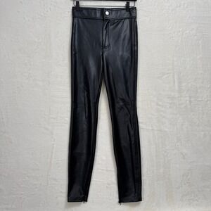 Zara Leggings Women XS Black Faux Leather High Waisted Ankle Zip